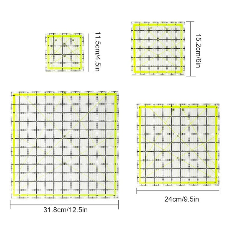 UOOU 4 Pack Quilting Ruler, Quilting Ruler (4.5"X4.5", 6"X6", 9.5"X9.5", 12.5"X12.5") Quilting Templates Fabric Cutting Ruler Acrylic Quilters Rulers Clear Mark for Quilting and Sewing - Image 4